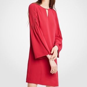 Ann Taylor Pleated Sleeve Flared Dress V-Neck